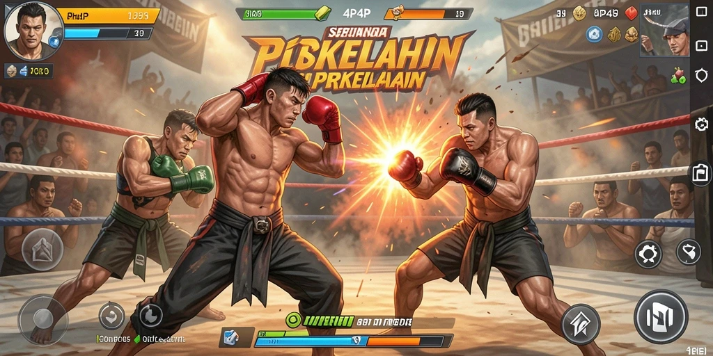 Tangkapan layar gameplay <strong>4P4P</strong> dengan karakter yang sedang bertarung.