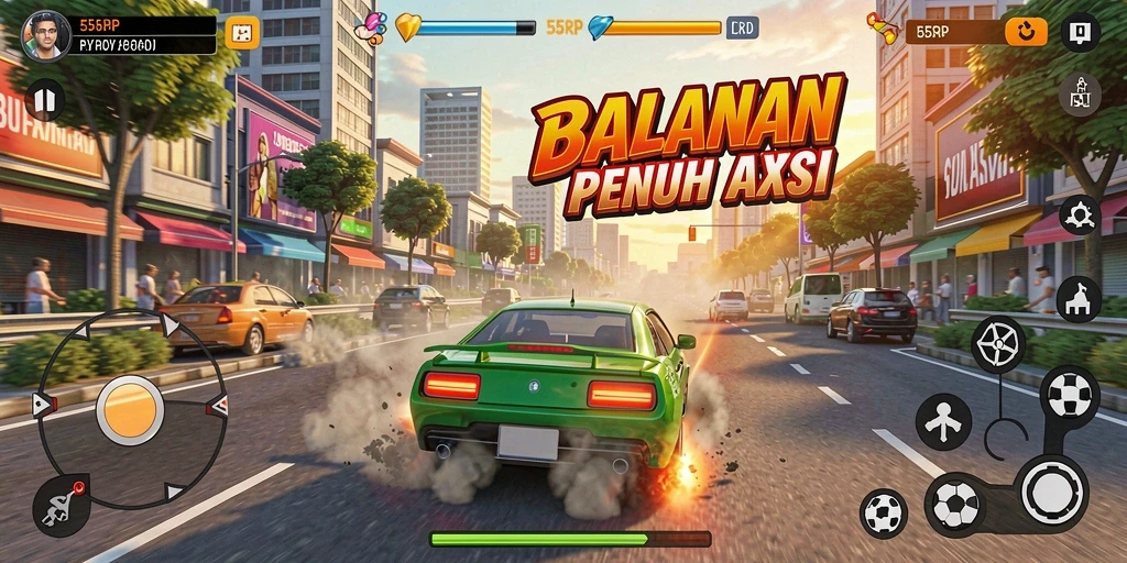 Gameplay seru balapan mobil di 55RP.