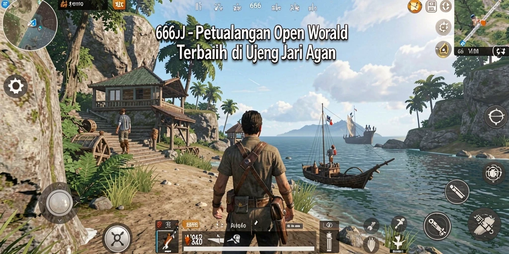 Screenshot gameplay 666J menampilkan perspektif luas dunia terbuka.