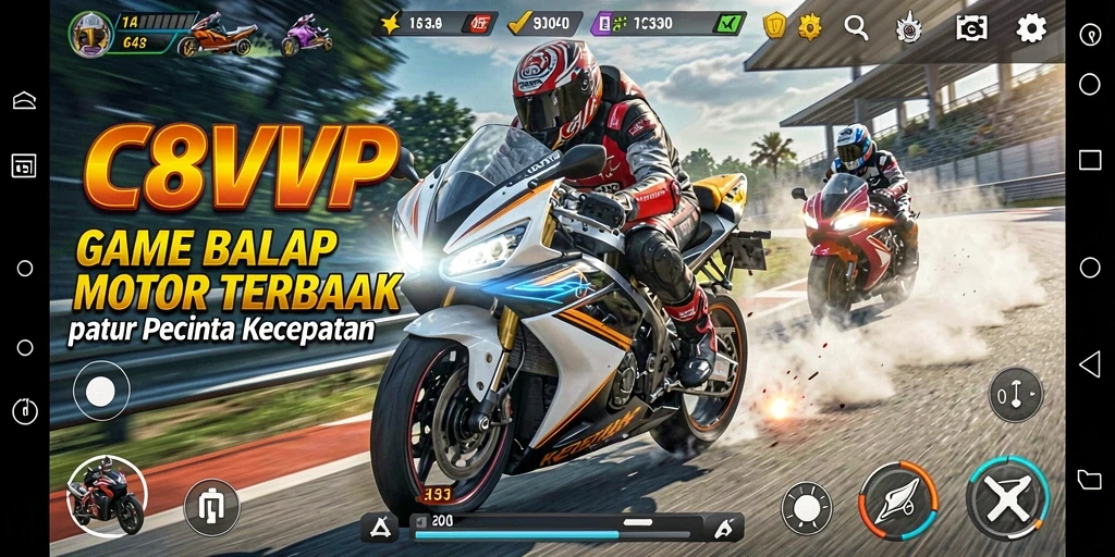 Gameplay seru C8VIP dengan balap motor yang mendebarkan.