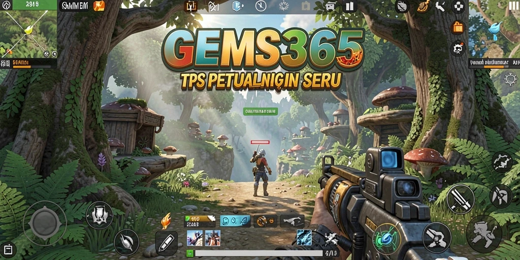 Screenshot utama GEMS365 menampilkan aksi seru dalam gameplay TPS.