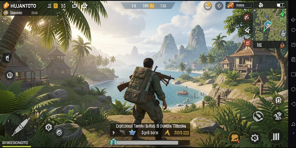 Screenshot gameplay HUJANTOTO yang menunjukkan eksplorasi dunia terbuka.