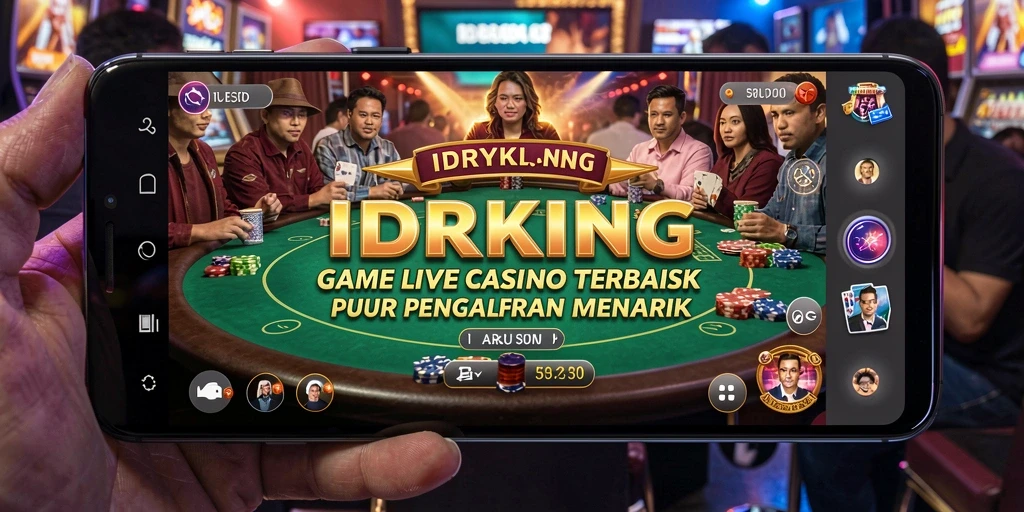 Screenshot gameplay IDRKING yang menunjukkan dealer langsung dan suasana kasino.
