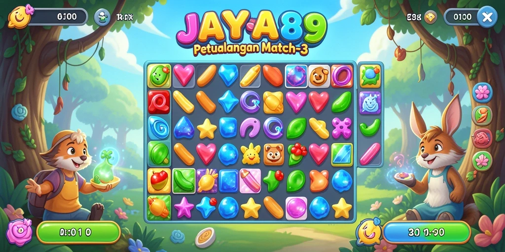 Tampilan gameplay seru dari JAYA89 dengan kombinasi permata yang menantang.