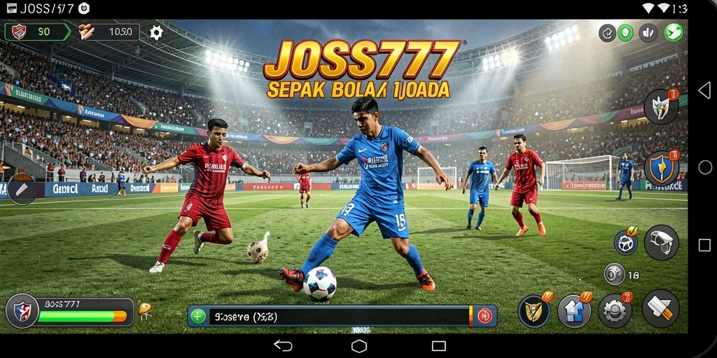 Tampilan gameplay dinamis dari JOSS777 dengan aksi sepak bola seru.
