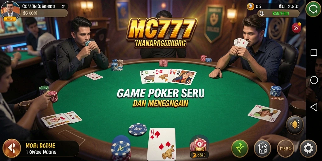 Screenshot gameplay MC777 menunjukkan meja poker yang full aksi.