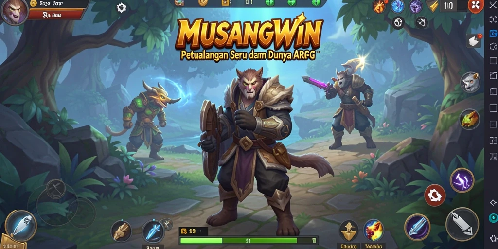 Tangkapan layar utama MUSANGWIN menampilkan aksi pertempuran yang intens dalam gameplay ARPG.