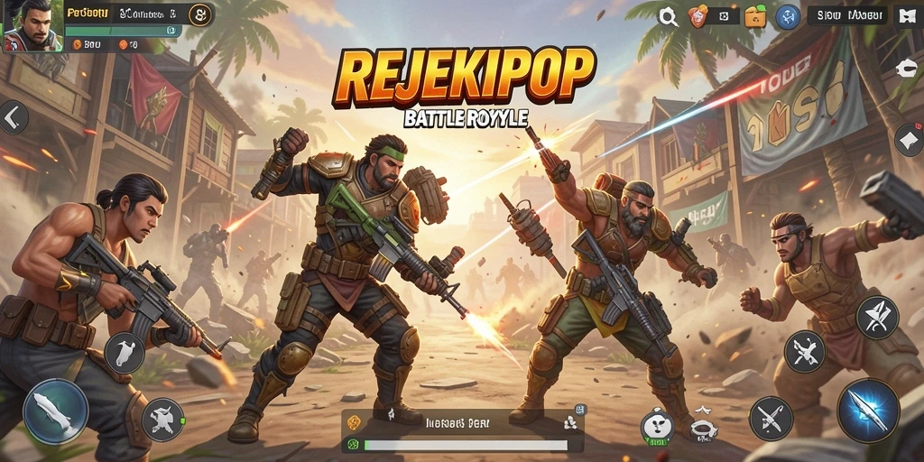 Tampilan aksi seru dari gameplay REJEKIPOP di dalam arena Battle Royale.
