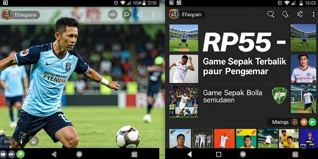 Tampilan gameplay RP55 menampilkan aksi sepak bola yang mendebarkan.