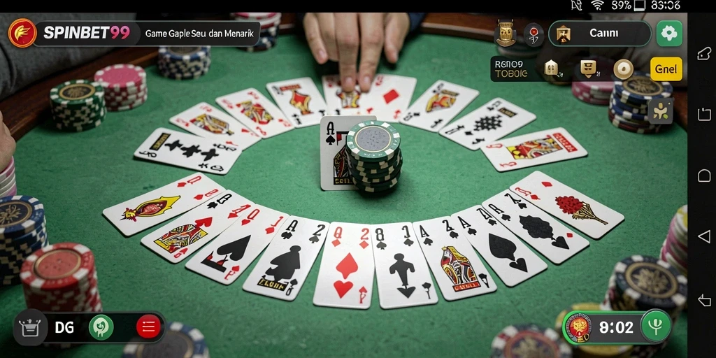 Screenshot SPINBET99 menunjukkan gameplay Gaple yang menyenangkan.