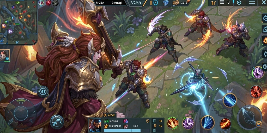 Tangkapan layar gameplay VC55 menampilkan aksi seru dalam arena MOBA.