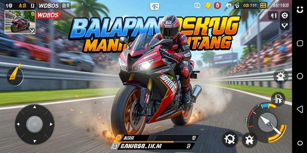 Tampilan gameplay WDBOS yang menampilkan balapan motor yang seru.
