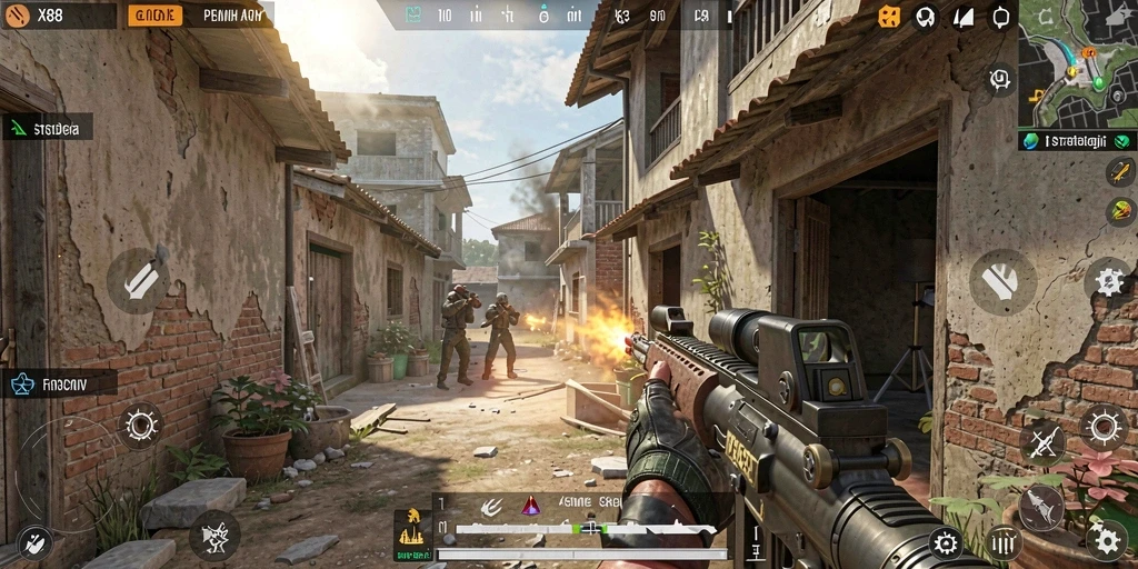 Tampilan gameplay menegangkan dalam X88 dengan aksi pertempuran yang mendebarkan.